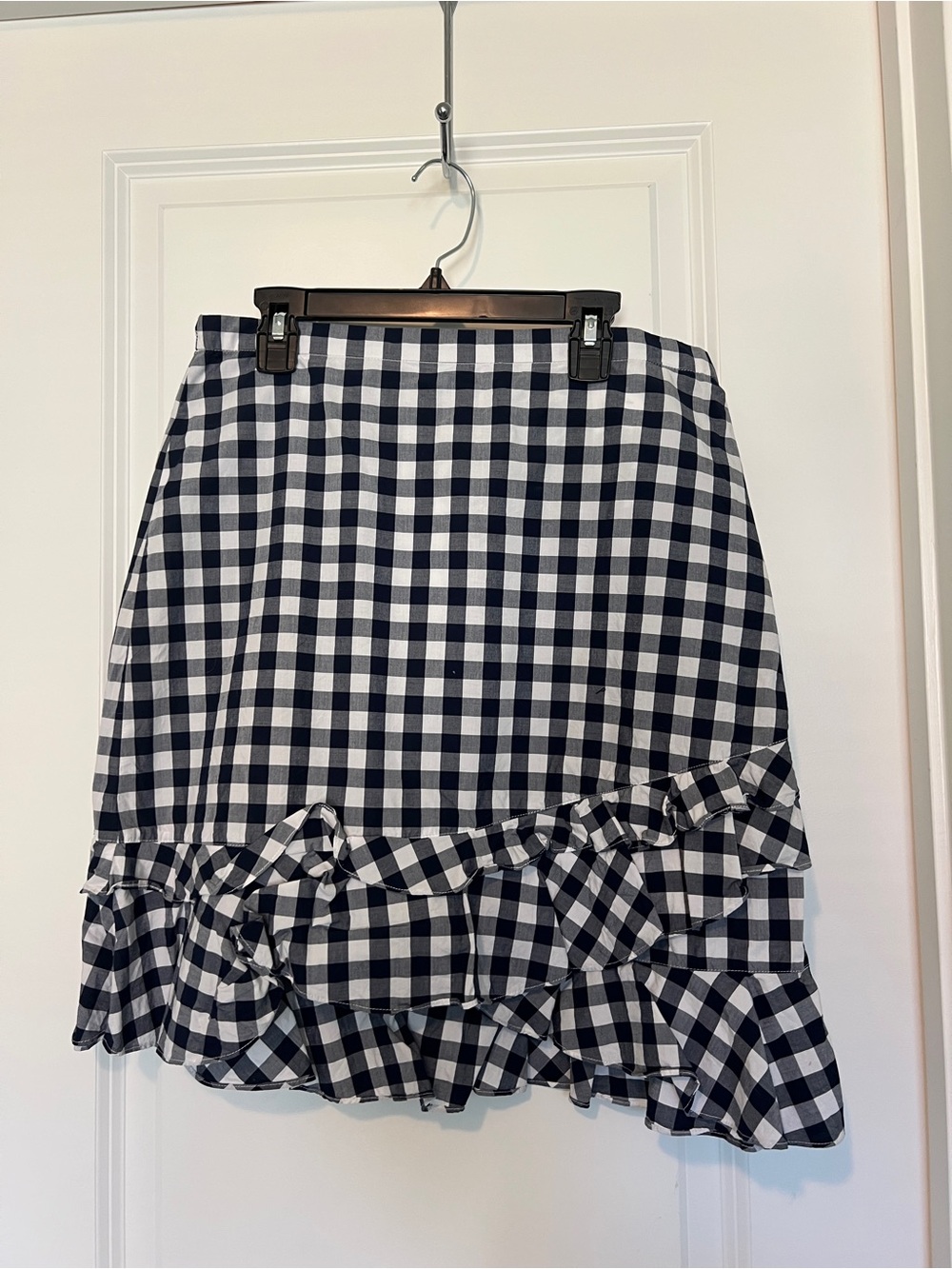 Draper James Navy and White Gingham Ruffle A-Line Skirt